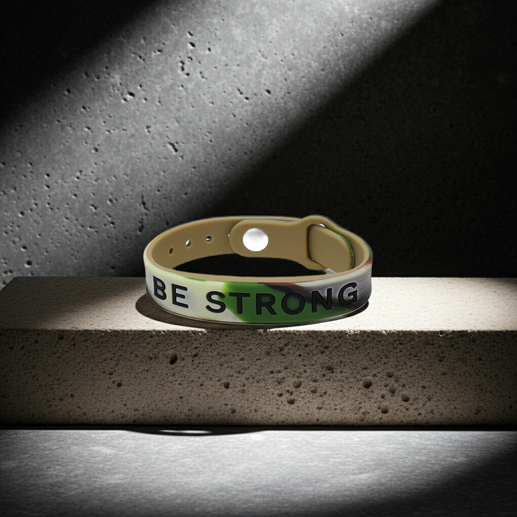 BE STRONG Pulsera de Silicona Premium + Funda de Terciopelo Gratis - Camuflaje