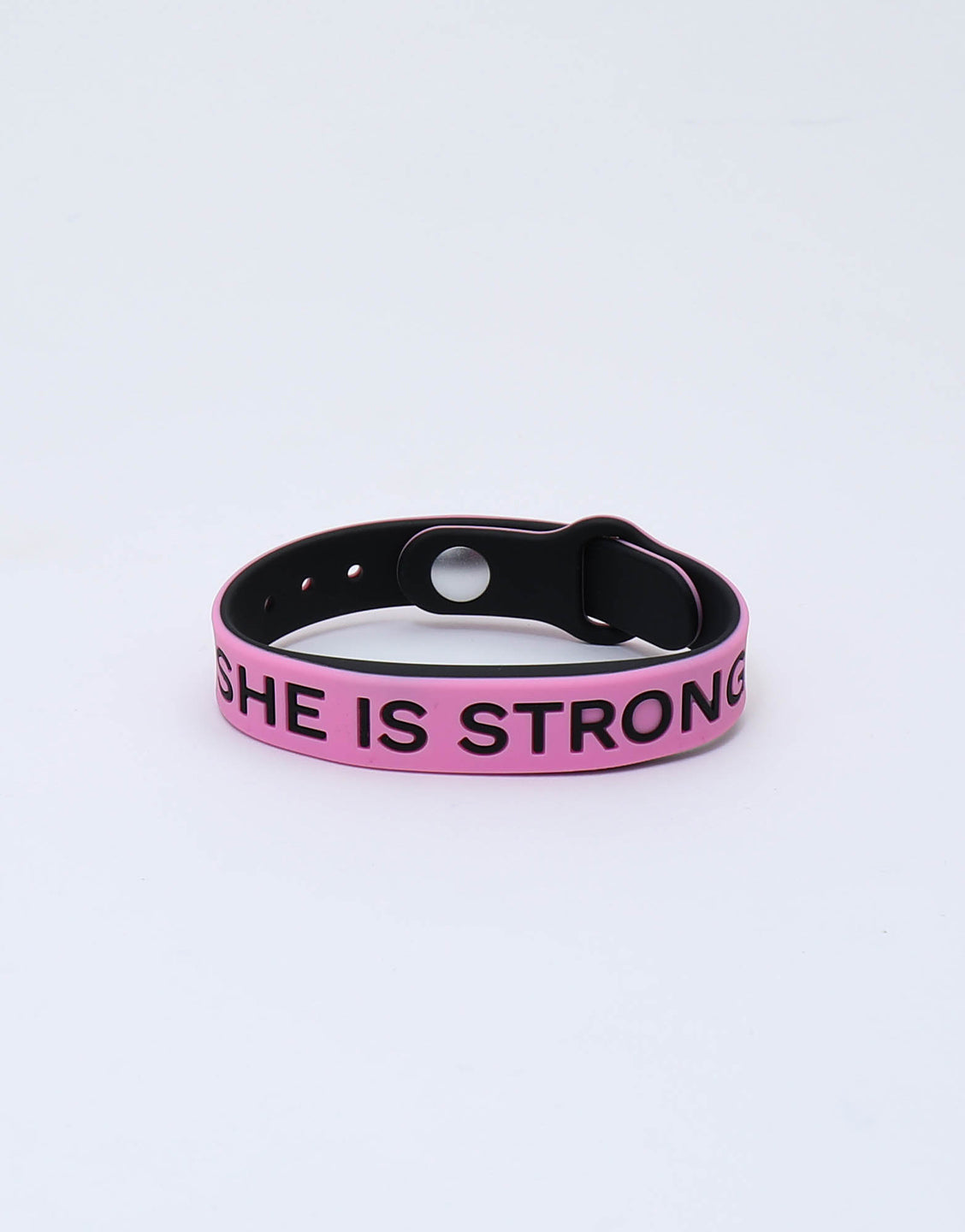 SHE IS STRONG Premium Silicone Wristband + Free Velvet Pouch- Pink