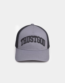 Trust God Premium Trucker Hat - Gray/Black