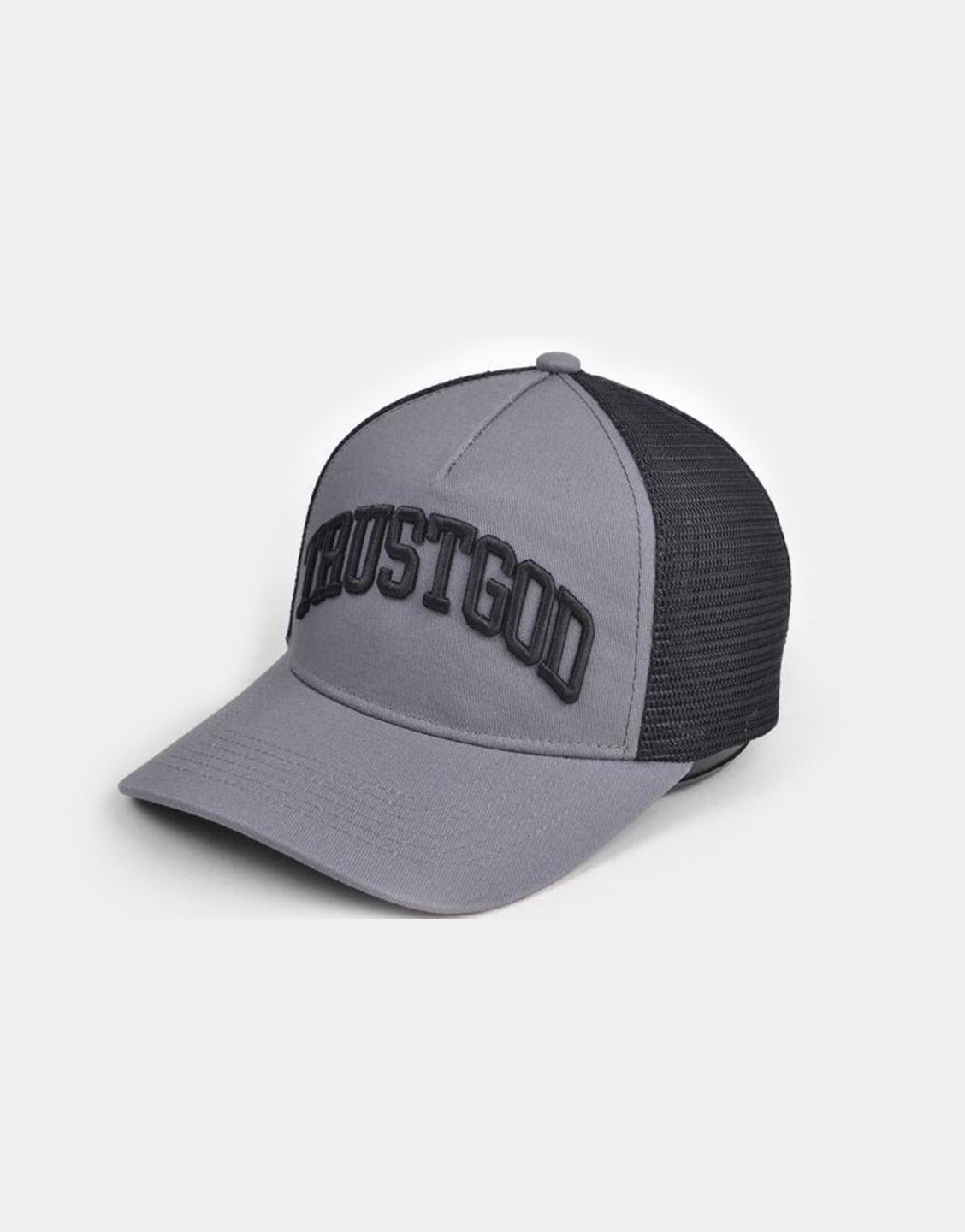 Trust God Premium Trucker Hat - Gray/Black - VOTC Clothing