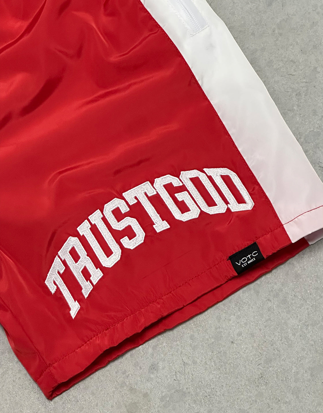 Trust God Windbreaker Shorts - Red - VOTC Clothing