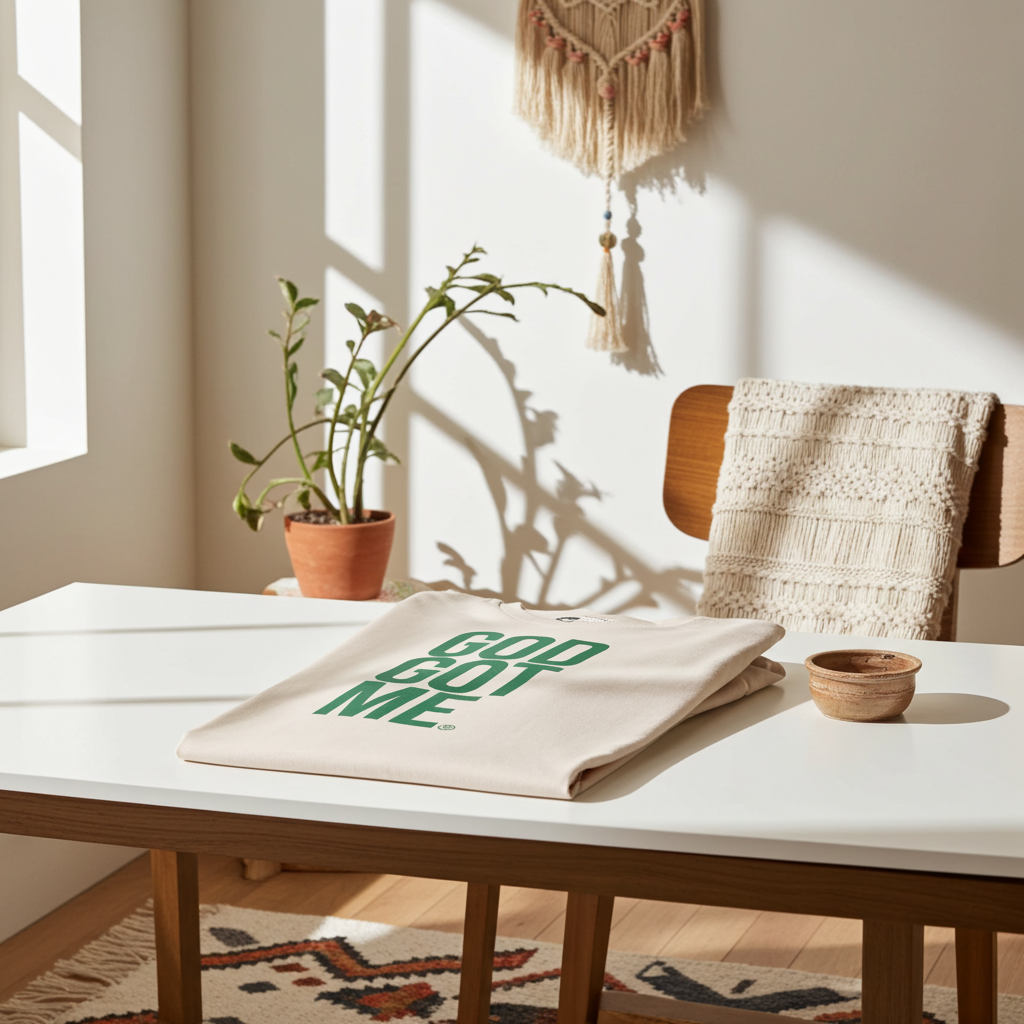 DIOS ME TIENE Camiseta naranja sobre blanca