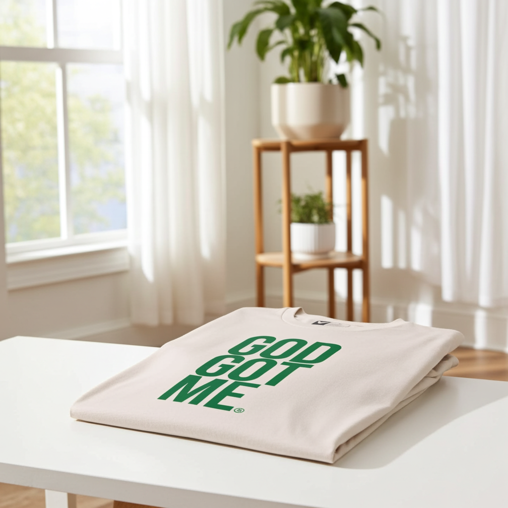 DIOS ME TIENE Camiseta naranja sobre blanca