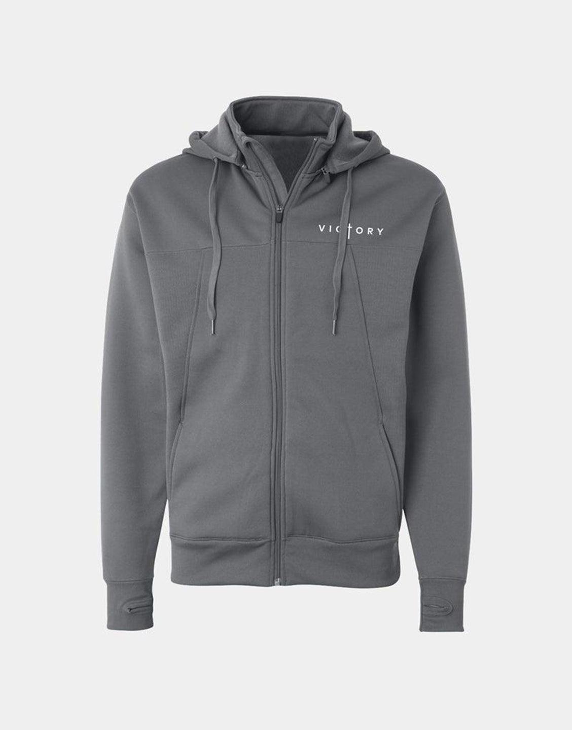 “Victory” Poly Tech Full-Zip Hoodie (Charcoal) - VOTC Clothing