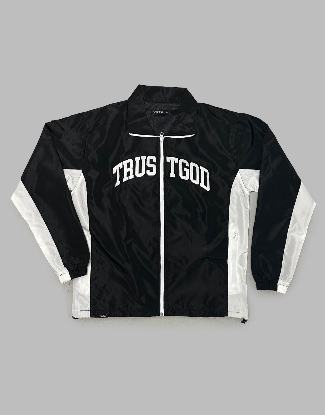 Trust God Windbreaker Zip-Up Jacket - Black - VOTC Clothing
