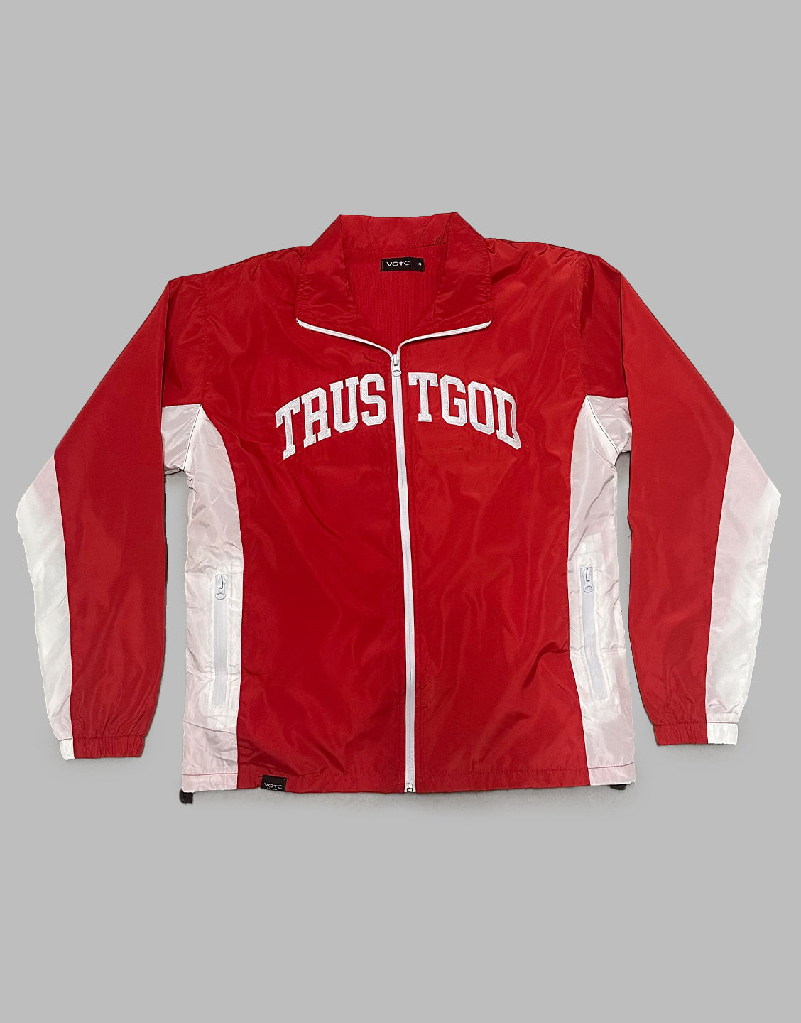 Trust God Windbreaker Zip-Up Jacket - Red - VOTC Clothing
