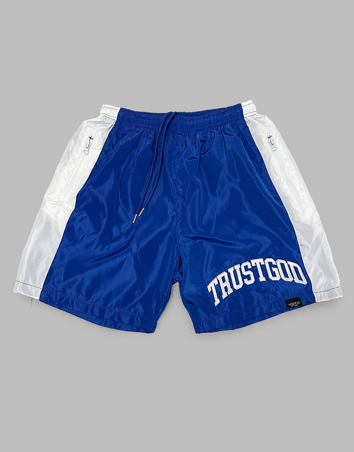 Trust God Windbreaker Shorts - Blue - VOTC Clothing