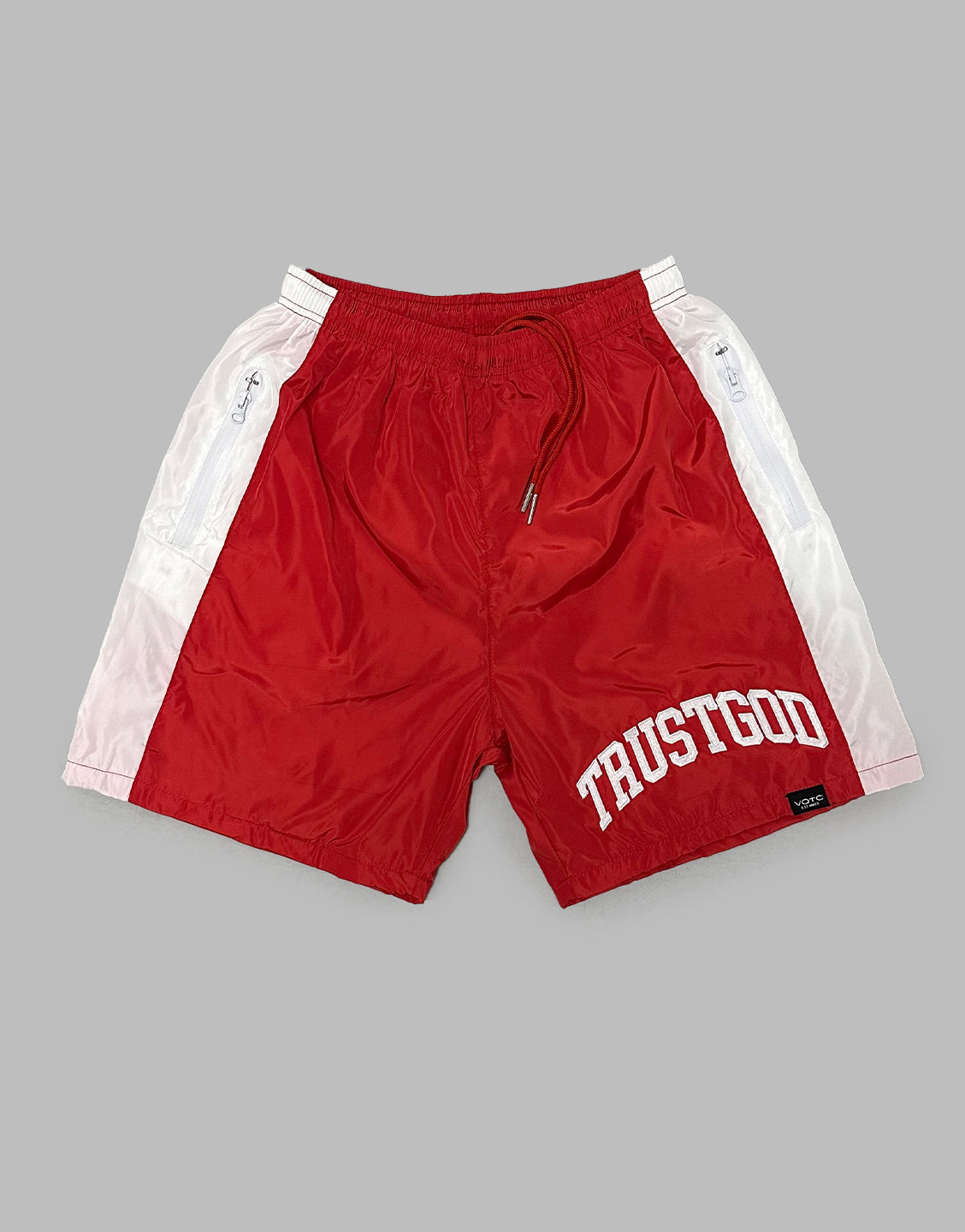 Trust God Windbreaker Shorts - Red - VOTC Clothing