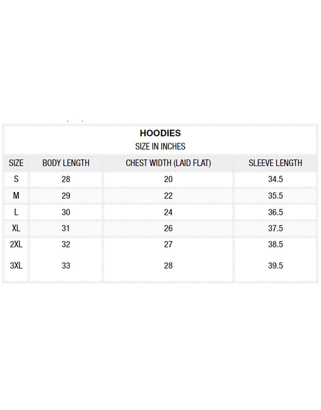 votc tshirt sizing guide